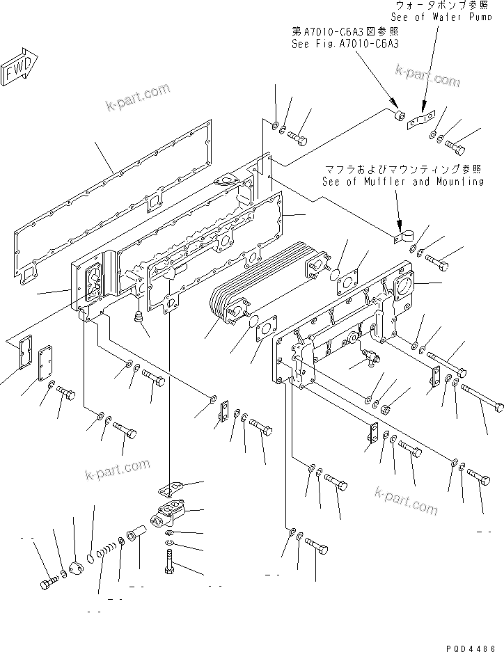 Komatsu parts book diagram for S6D170-1G-6A S/N 10001-UP: LUBRICATING OIL COOLER(#15667-19310)