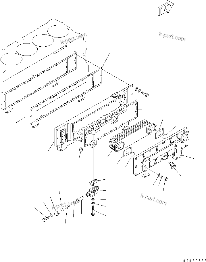 Komatsu parts book diagram for S6D170-1G-6A S/N 10001-UP: LUBRICATING OIL COOLER(#19305-)
