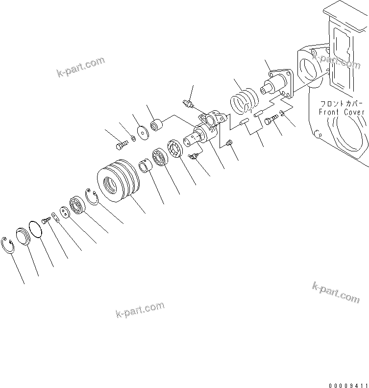 Komatsu parts book diagram for S6D170-1G-6A S/N 10001-UP: TENSION PULLEY(#15730-16152)