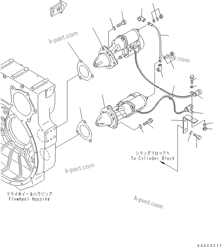 Komatsu parts book diagram for S6D170-1G-6A S/N 10001-UP: STARTING MOTOR MOUNTING (7.5KW)(#15667-)