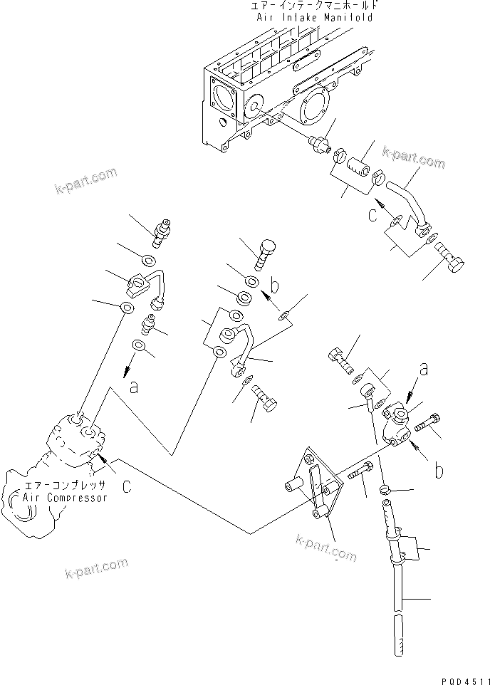 Komatsu parts book diagram for S6D170-1G-6A S/N 10001-UP: AIR COMPRESSOR PIPING (1/2)(#15667-)