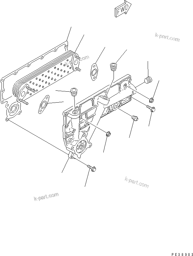 Komatsu parts book diagram for S6D95L-1MM-C S/N 106426-UP: OIL COOLER
