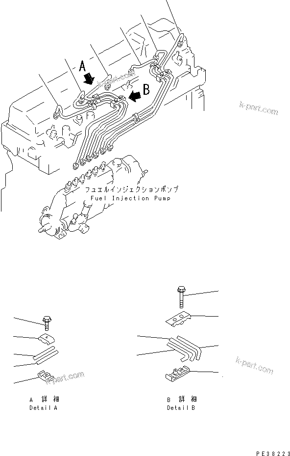 Komatsu parts book diagram for S6D95L-1MM-C S/N 106426-UP: FUEL INJECTION PUMP PIPING
