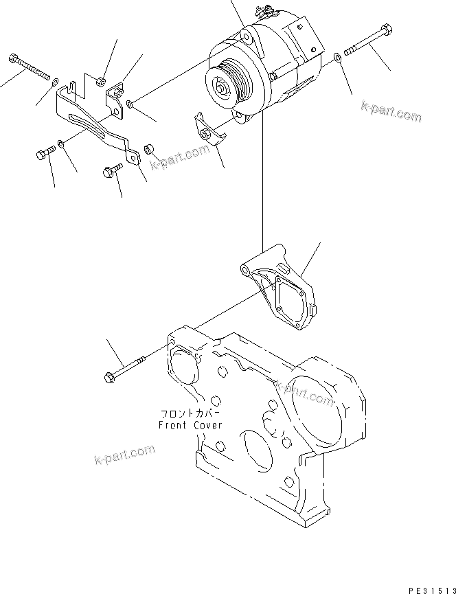 Komatsu parts book diagram for S6D95L-1MM-C S/N 106426-UP: ALTERNATOR MOUNTING (50A)