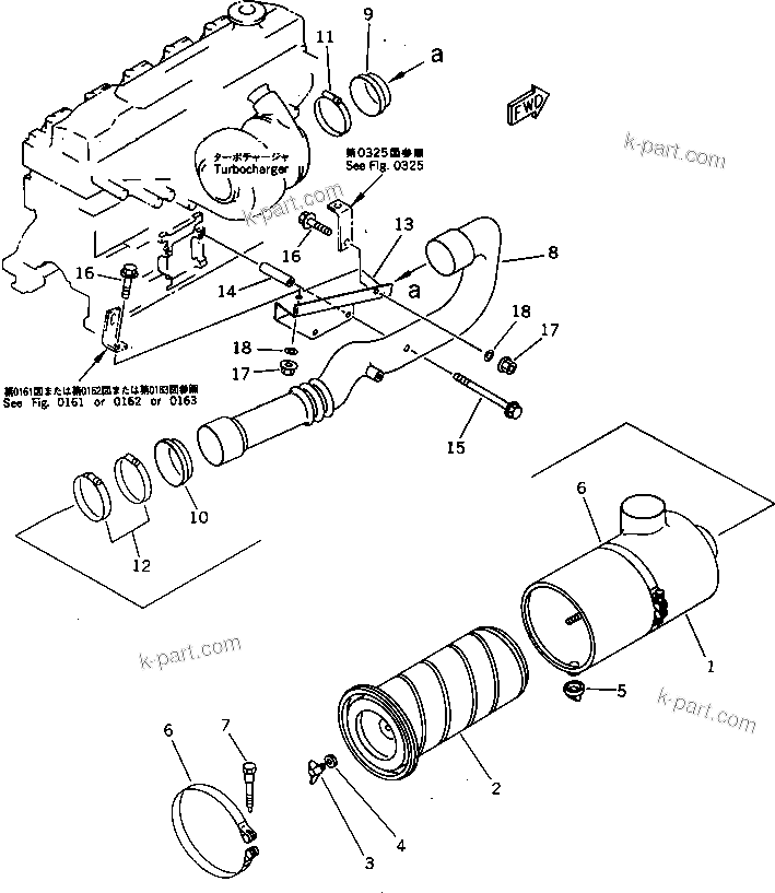 Komatsu parts book diagram for S6D95L-1KK-0 S/N 35360-UP: AIR CLEANER AND CONNECTION (SINGLE ELEMENT TYPE)(#82576-)