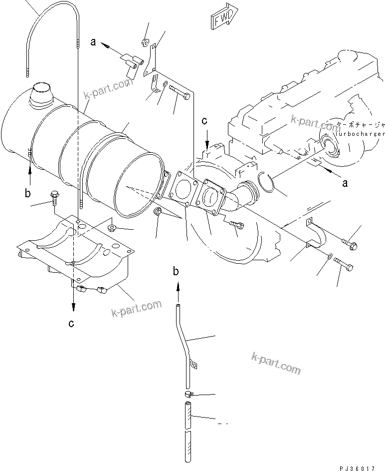 Komatsu parts book diagram for S6D95L-1KK-0 S/N 35360-UP: MUFFLER AND MOUNTING