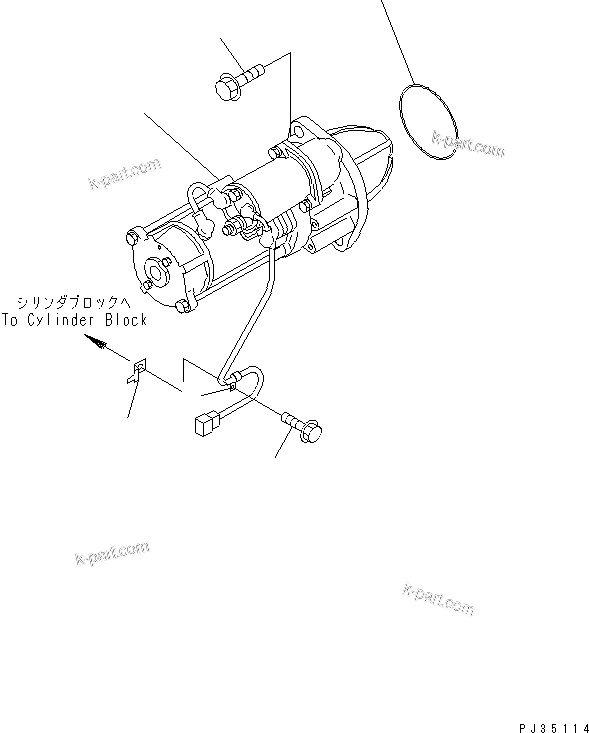 Komatsu parts book diagram for S6D95L-1KK-0 S/N 35360-UP: STARTING MOTOR AND MOUNTING (5.5KW)