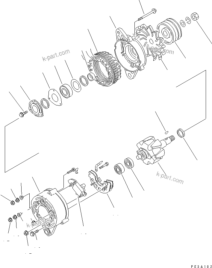 Komatsu parts book diagram for S6D95L-1KK-0 S/N 35360-UP: ALTERNATOR (25A)