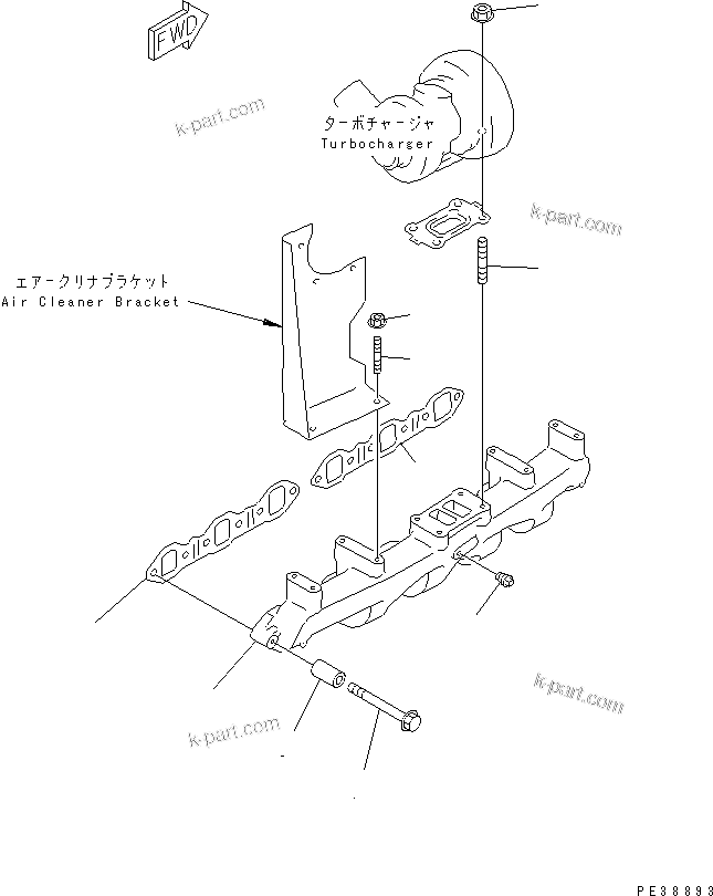Komatsu parts book diagram for S6D95L-1NN S/N 106426-UP: EXHAUST MANIFOLD