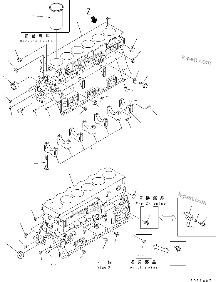 Komatsu parts book diagram for S6D95L-1NN S/N 106426-UP: CYLINDER BLOCK