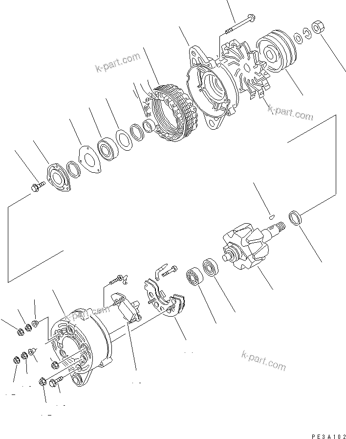 Komatsu parts book diagram for S6D95L-1NN S/N 106426-UP: ALTERNATOR (25A) (INNER PARTS)