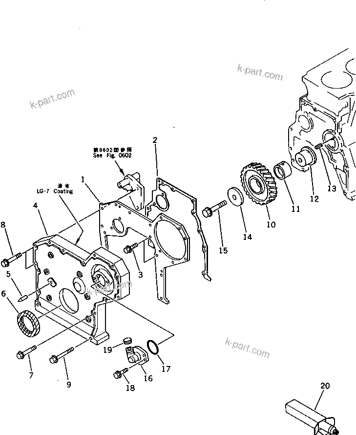 Komatsu parts book diagram for S6D95L-1F S/N 23413-UP: FRONT COVER AND GEAR