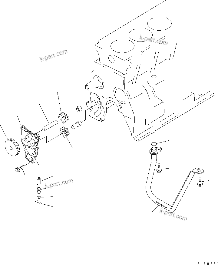 Komatsu parts book diagram for S6D95L-1F S/N 23413-UP: LUBRICATING OIL PUMP AND SUCTION PIPE
