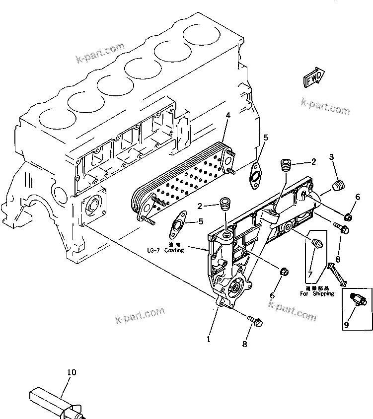 Komatsu parts book diagram for S6D95L-1F S/N 23413-UP: LUBRICATING OIL COOLER