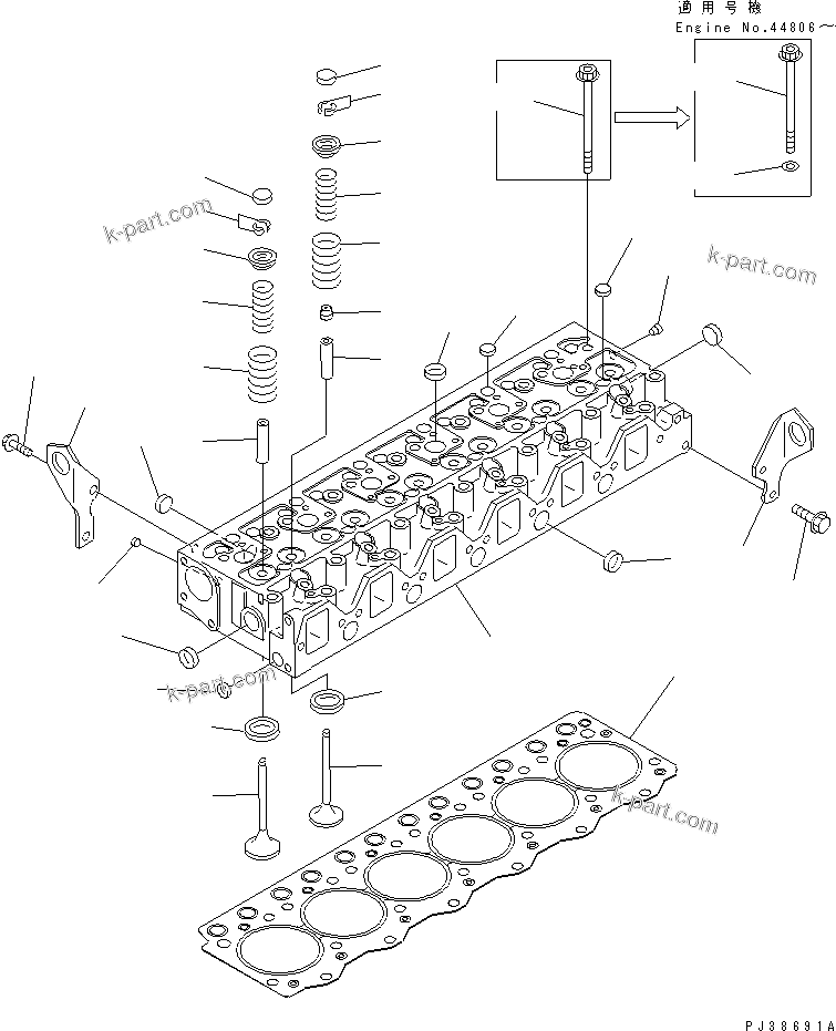 Komatsu parts book diagram for S6D95L-1Q S/N 27756-UP: CYLINDER HEAD