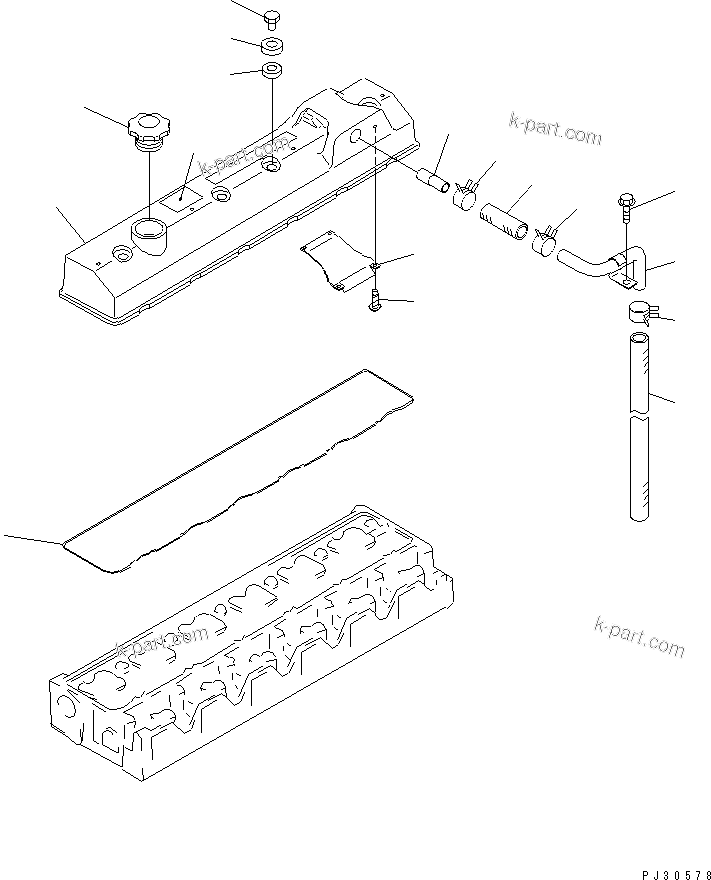 Komatsu parts book diagram for S6D95L-1Q S/N 27756-UP: CYLINDER HEAD COVER