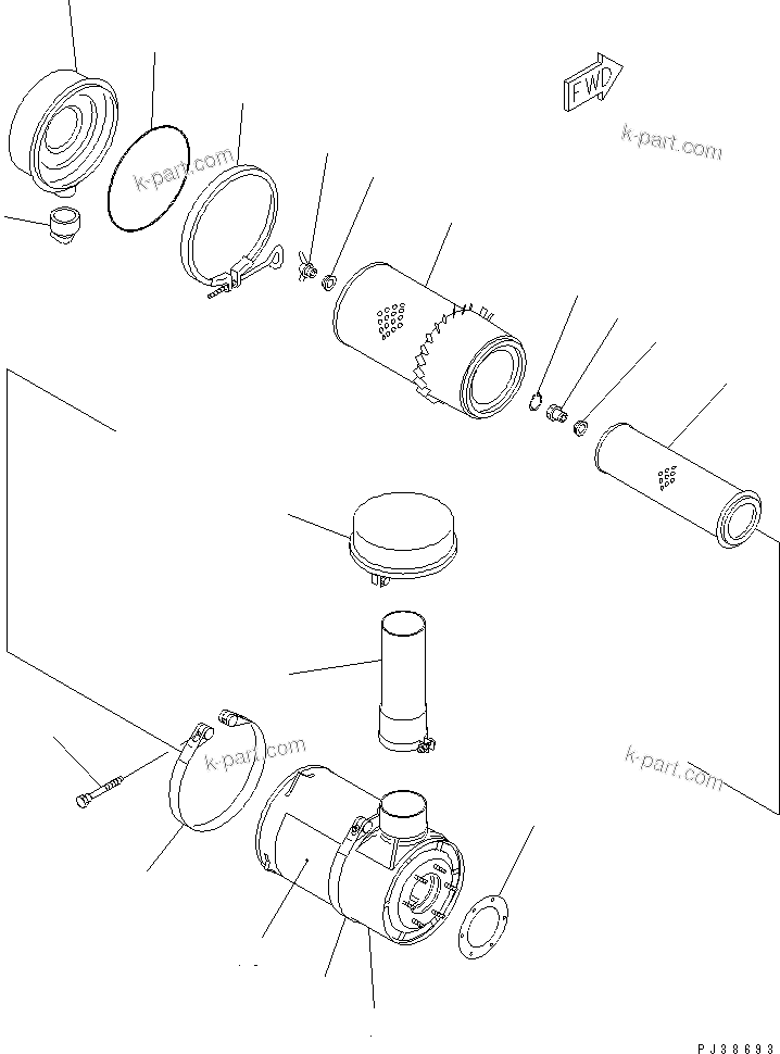 Komatsu parts book diagram for S6D95L-1Q S/N 27756-UP: AIR CLEANER (WITH EXTENSION TYPE)