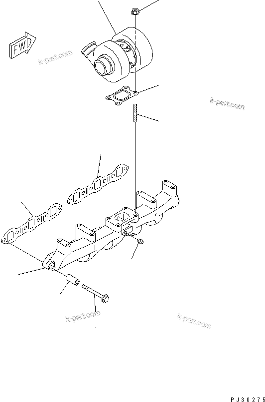 Komatsu parts book diagram for S6D95L-1Q S/N 27756-UP: EXHAUST MANIFOLD AND TURBOCHARGER