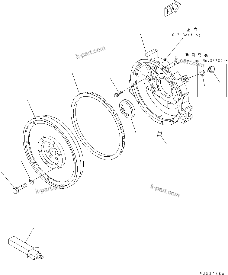 Komatsu parts book diagram for S6D95L-1Q S/N 27756-UP: FLYWHEEL AND FLYWHEEL HOUSING