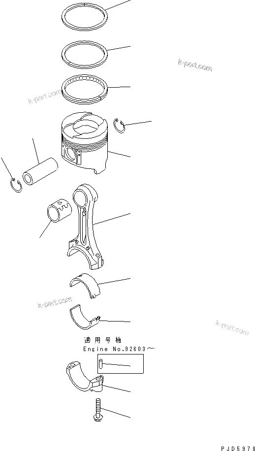 Komatsu parts book diagram for S6D95L-1Q S/N 27756-UP: PISTON AND CONNECTING ROD