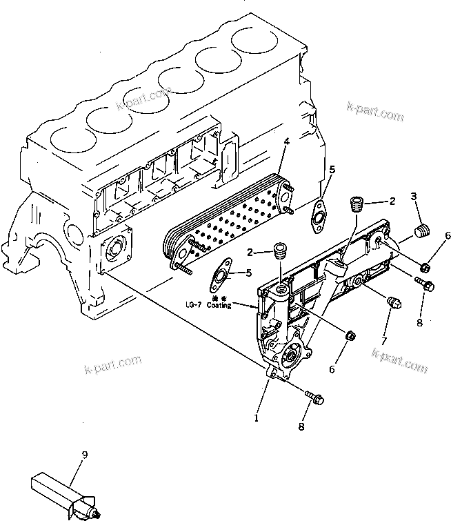 Komatsu parts book diagram for S6D95L-1Q S/N 27756-UP: LUBRICATING OIL COOLER(#27756-44805)