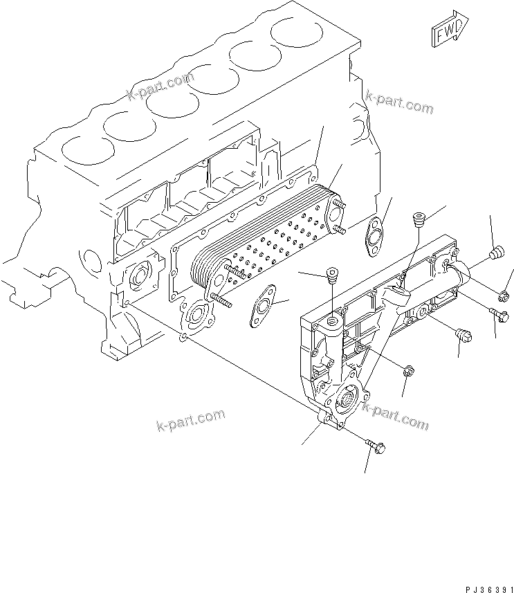 Komatsu parts book diagram for S6D95L-1Q S/N 27756-UP: LUBRICATING OIL COOLER(#44806-)
