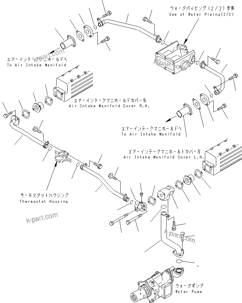 Komatsu parts book diagram for SA12V140-1M S/N 10517-UP: WATER PIPING (1/2) (JG SPEC.)