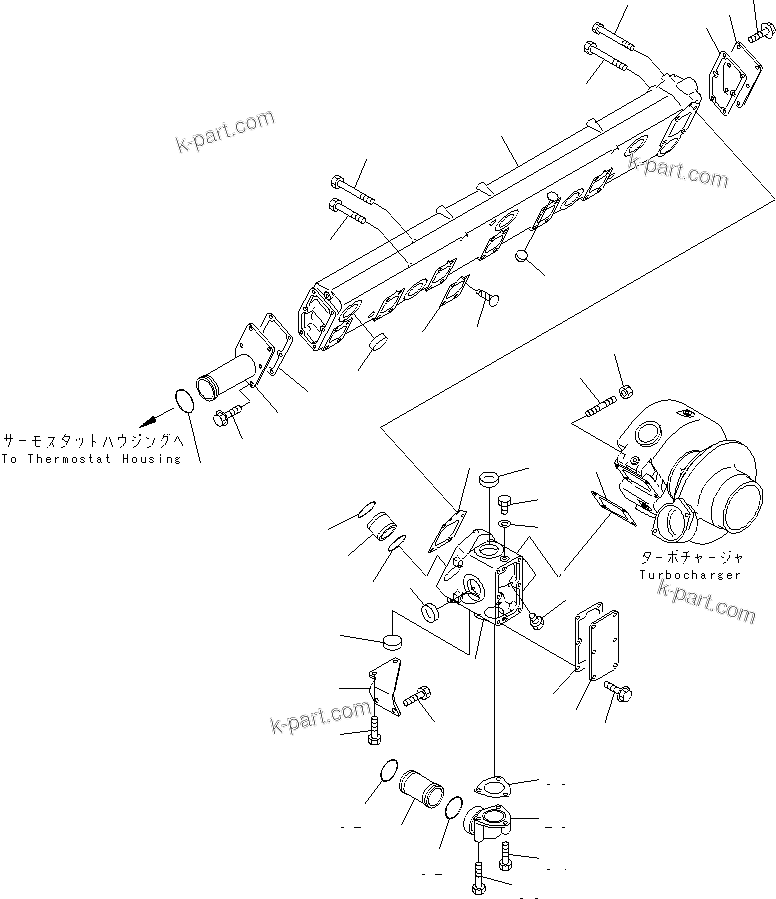 Komatsu parts book diagram for SA12V140-1M S/N 10517-UP: EXHAUST MANIFOLD (L.H.) (JG SPEC.)