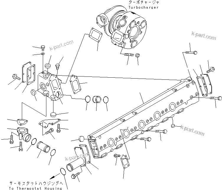 Komatsu parts book diagram for SA12V140-1M S/N 10517-UP: EXHAUST MANIFOLD (R.H.) (JG SPEC.)
