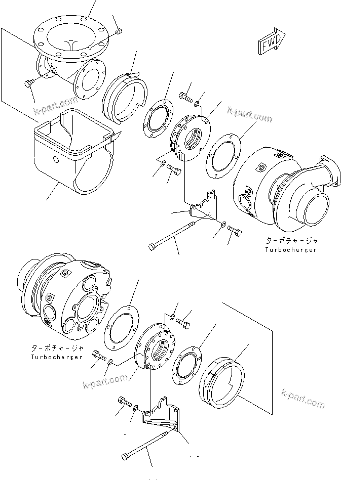 Komatsu parts book diagram for SA12V140-1M S/N 10517-UP: EXHAUST ELBOW (JG SPEC.)