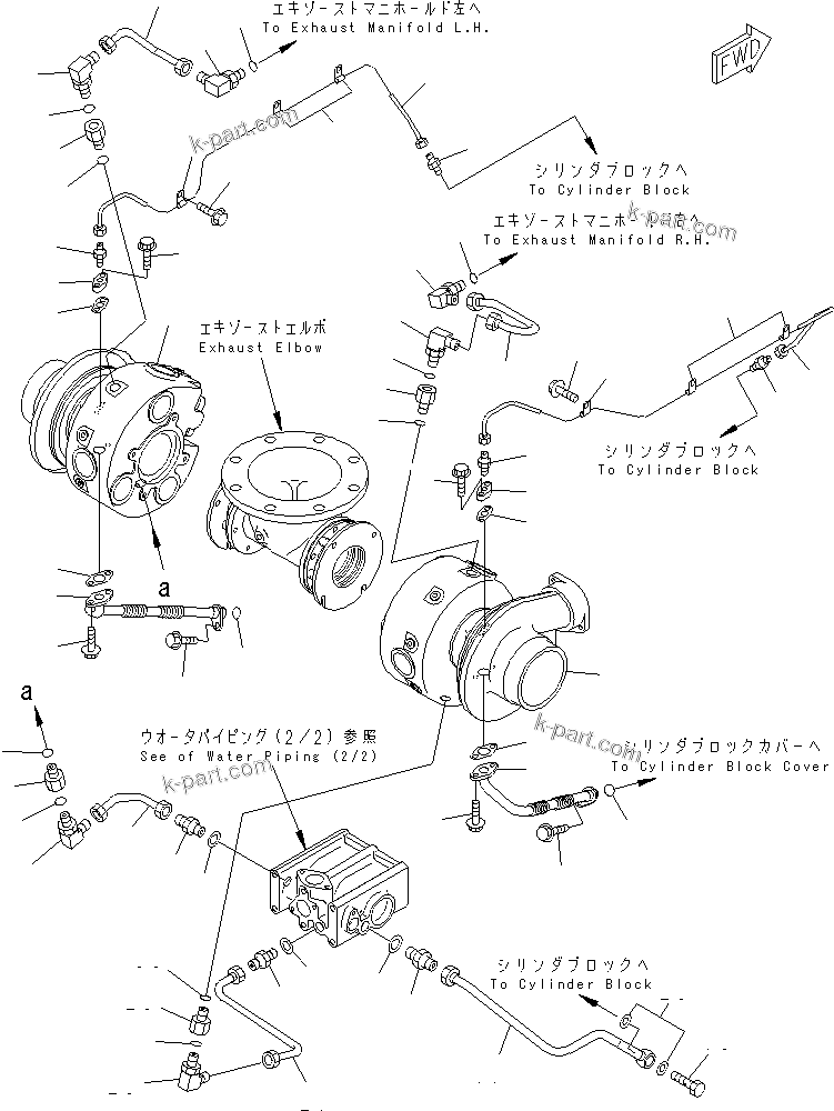 Komatsu parts book diagram for SA12V140-1M S/N 10517-UP: TURBOCHARGER OIL PIPING (JG SPEC.)