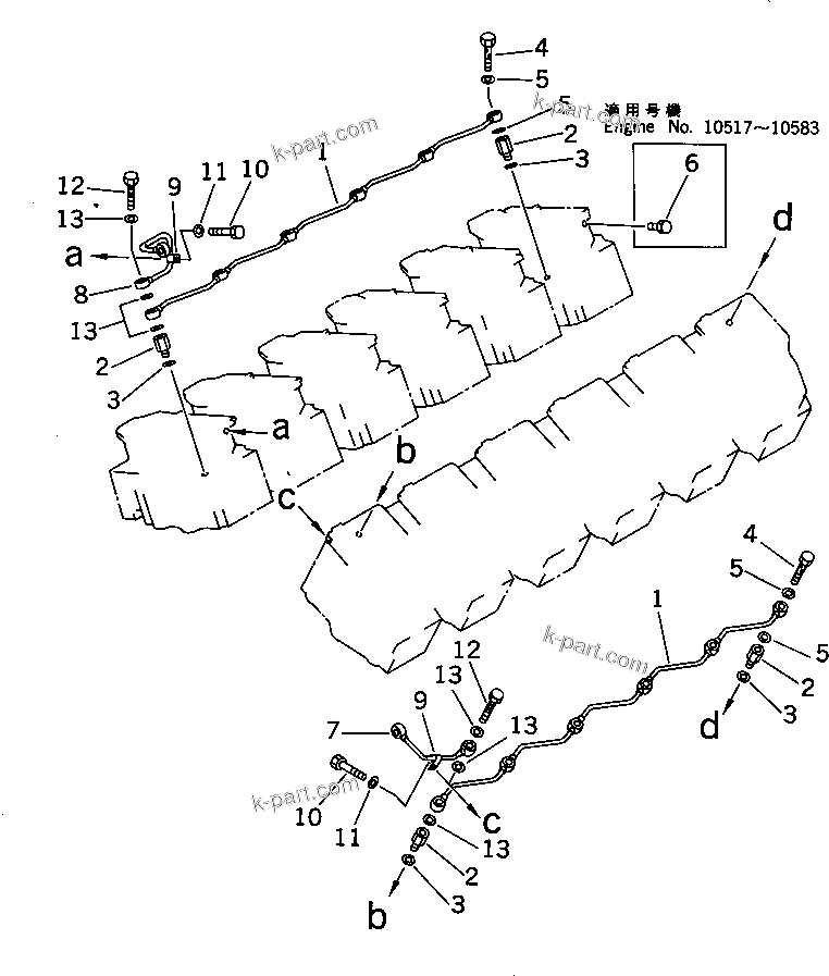 Komatsu parts book diagram for SA12V140-1M S/N 10517-UP: AIR VENT (1/2) (JG SPEC.)