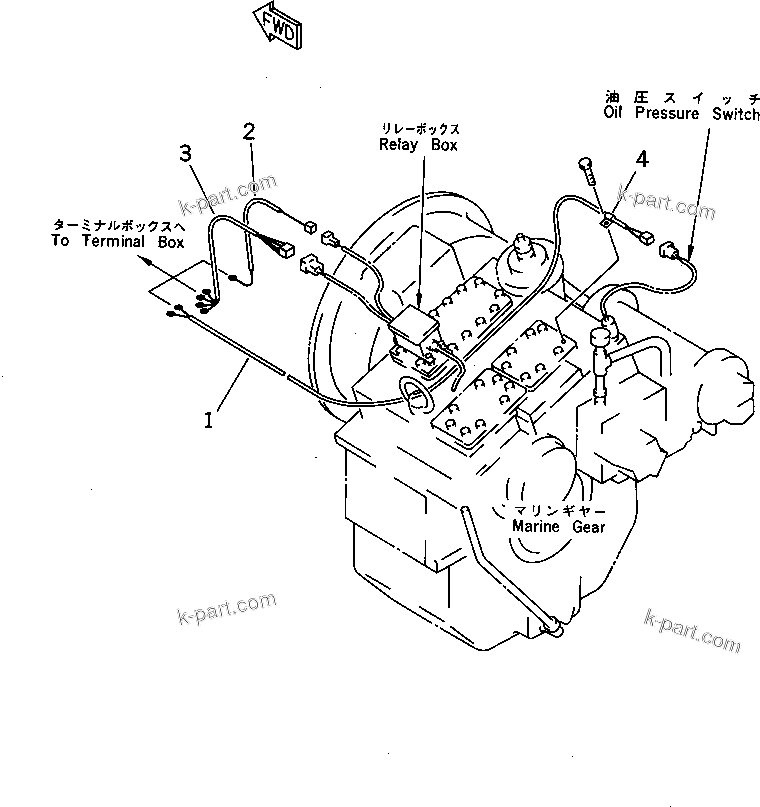 Komatsu parts book diagram for SA12V140-1M S/N 10517-UP: MARINE GEAR WIRING (JG SPEC.)