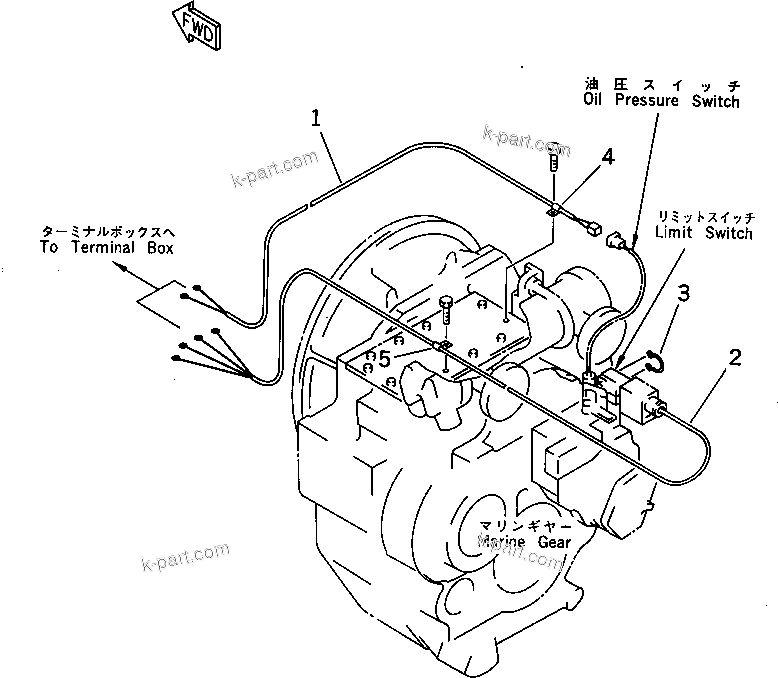 Komatsu parts book diagram for SA12V140-1M S/N 10517-UP: MARINE GEAR WIRING (JG SPEC.)