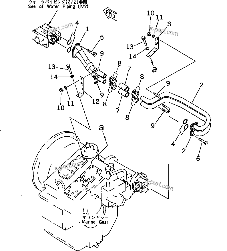 Komatsu parts book diagram for SA12V140-1M S/N 10517-UP: MARINE GEAR PIPING