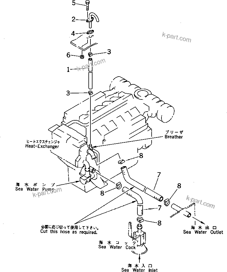 Komatsu parts book diagram for SA12V140-1M S/N 10517-UP: HOSE FURNISING