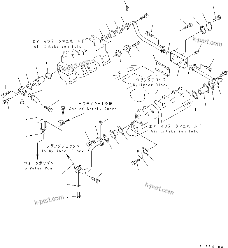 Komatsu parts book diagram for SA12V140-1E-A S/N 10001-UP: AFTER COOLER WATER PIPING(#10100-10260)