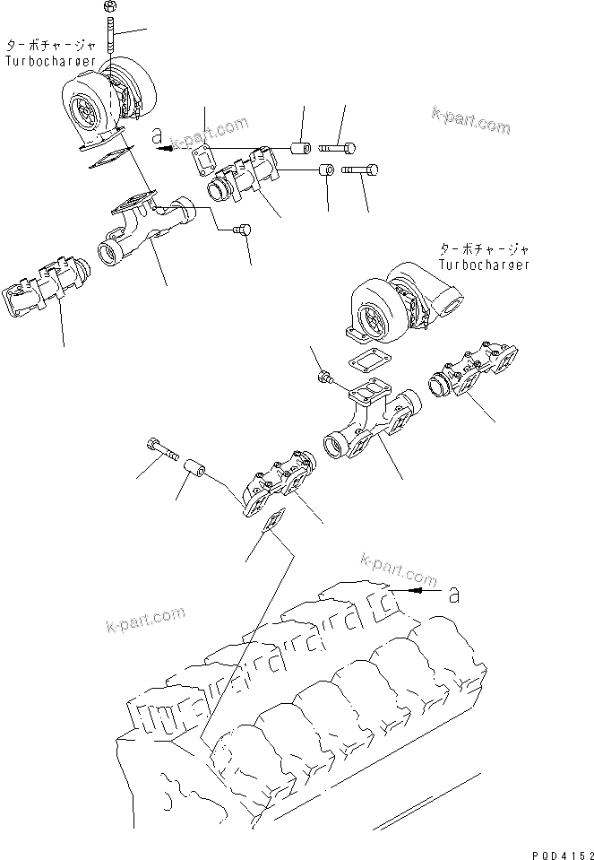 Komatsu parts book diagram for SA12V140-1E-A S/N 10001-UP: EXHAUST MANIFOLD(#10100-13470)