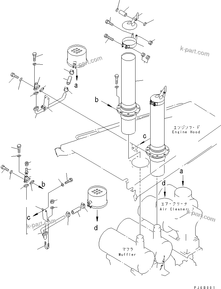 Komatsu parts book diagram for SA12V140-1E-A S/N 10001-UP: EJECTOR VALVE AND EXHAUST PIPE(#10100-11053)