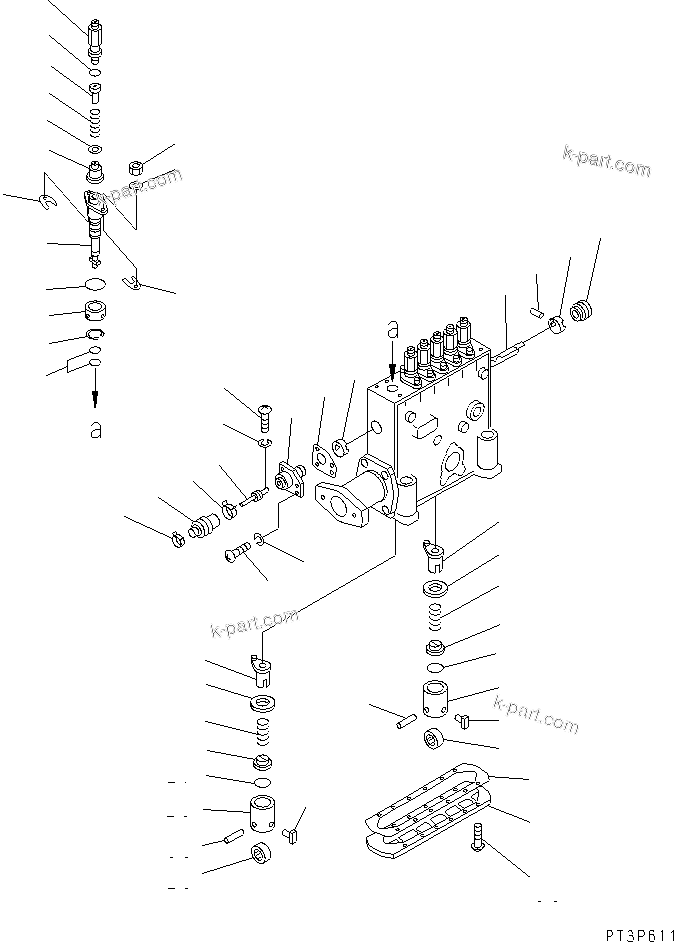 Komatsu parts book diagram for SA12V140-1E-A S/N 10001-UP: FUEL INJECTION PUMP (PUMP) (L.H.) (2/2) (INNER PARTS)(#10298-)