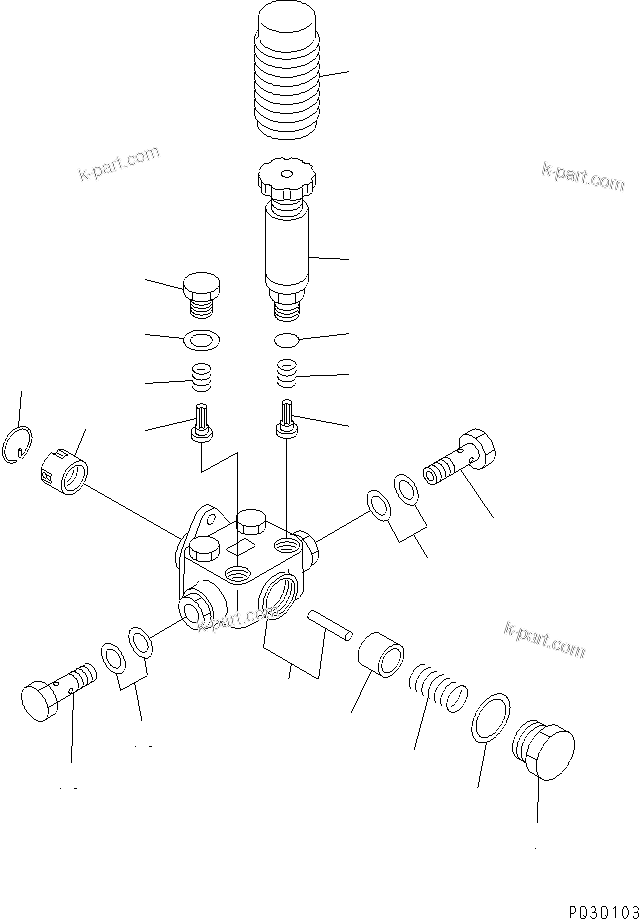 Komatsu parts book diagram for SA12V140-1E-A S/N 10001-UP: FUEL INJECTION PUMP (FEED PUMP) (L.H.) (WITH STOP LEVER) (INNER PARTS)(#10298-)