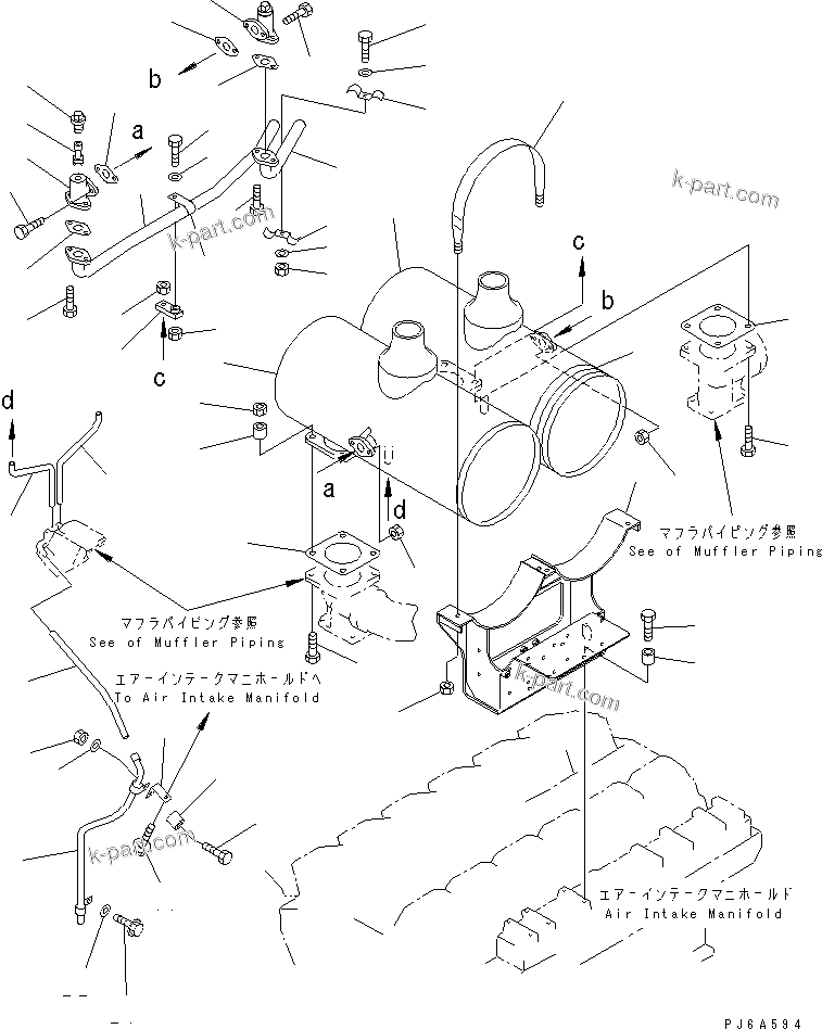 Komatsu parts book diagram for SA12V140-1R-A S/N 10001-UP: MUFFLER (WATER COOL SPEC.)(#11640-11806)