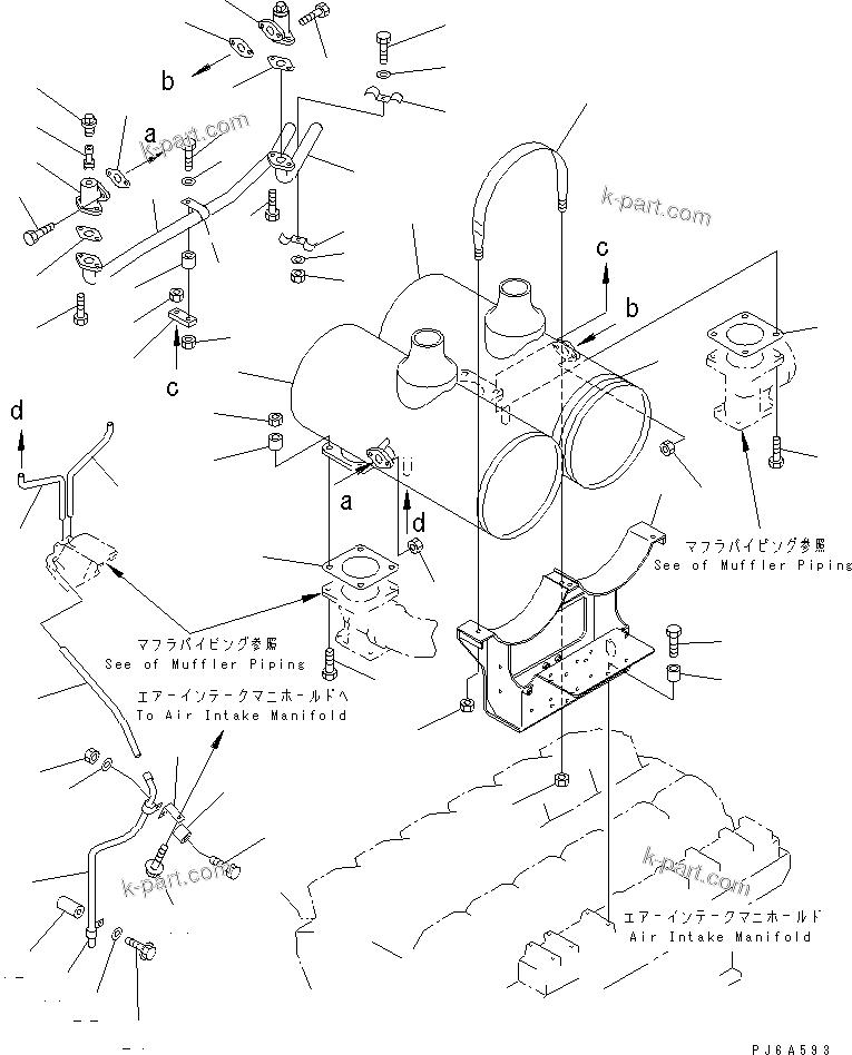 Komatsu parts book diagram for SA12V140-1R-A S/N 10001-UP: MUFFLER (WATER COOL SPEC.)(#11807-)