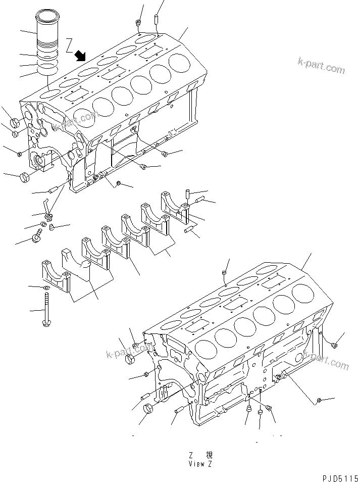 Komatsu parts book diagram for SA12V140-1R-A S/N 10001-UP: CYLINDER BLOCK(#11859-)