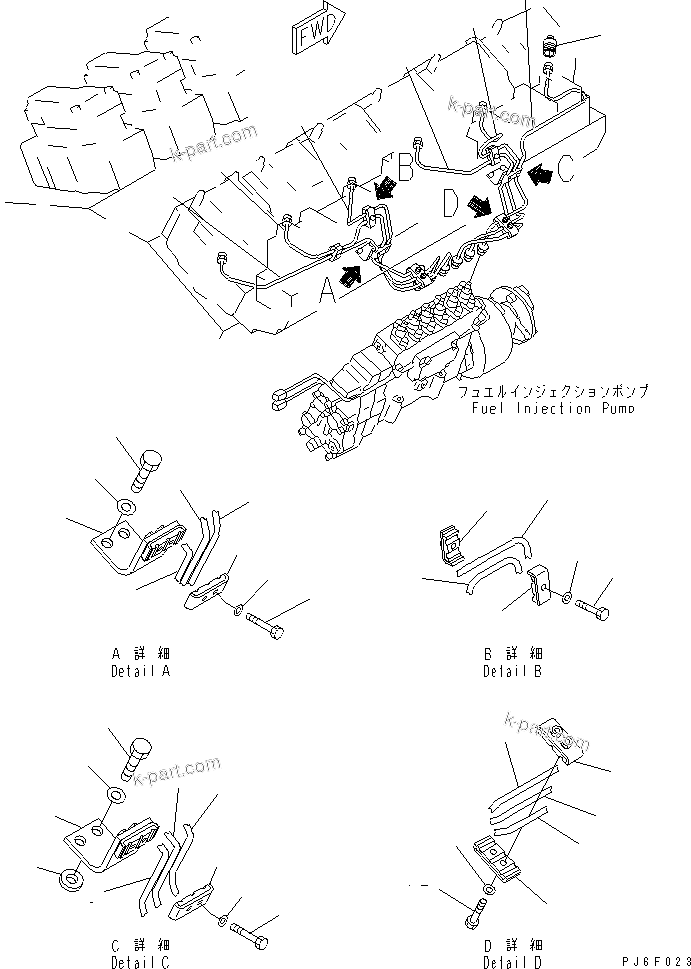 Komatsu parts book diagram for SA12V140-1R-A S/N 10001-UP: FUEL INJECTION PUMP PIPING (2/2) (R.H. BANK) (FOR ELECTRICAL GOVERNOR)(#12979-)