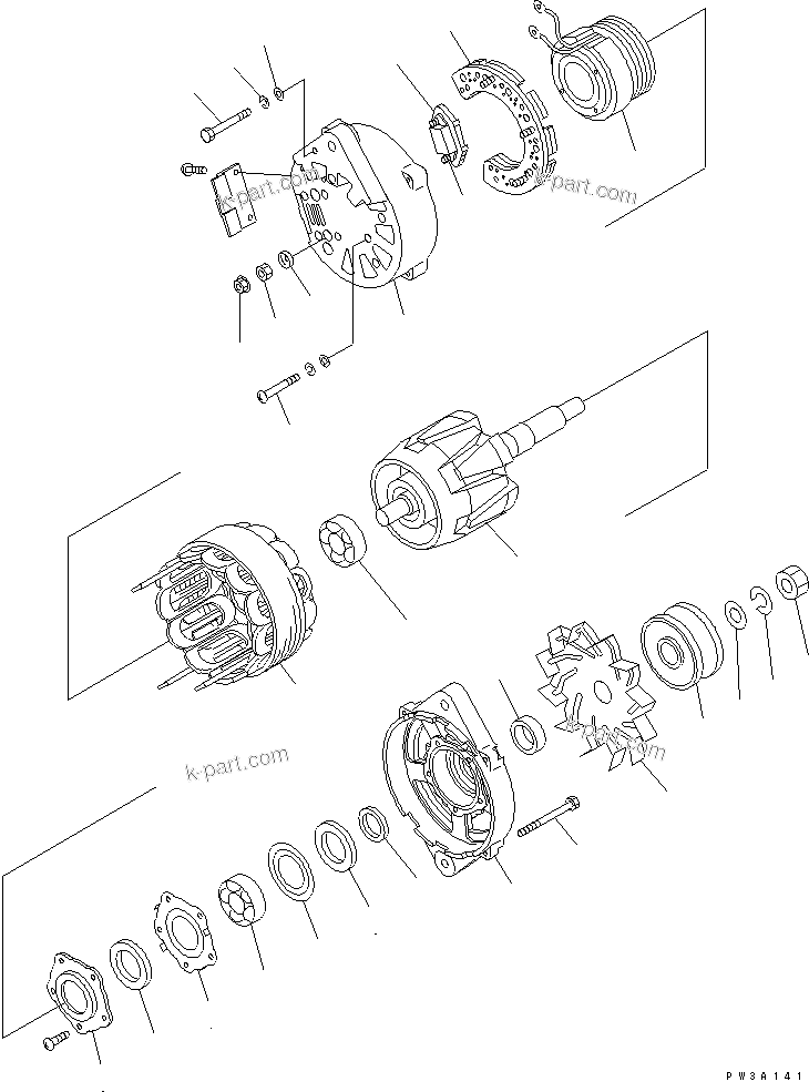 Komatsu parts book diagram for SA12V140-1R-A S/N 10001-UP: ALTERNATOR (90A) (INNER PARTS)(#11745-12102)
