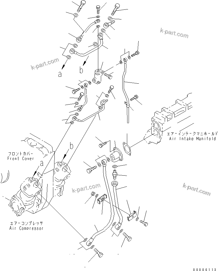 Komatsu parts book diagram for SA12V140-1R-A S/N 10001-UP: AIR COMPRESSOR PIPING (1/2)(#13303-)