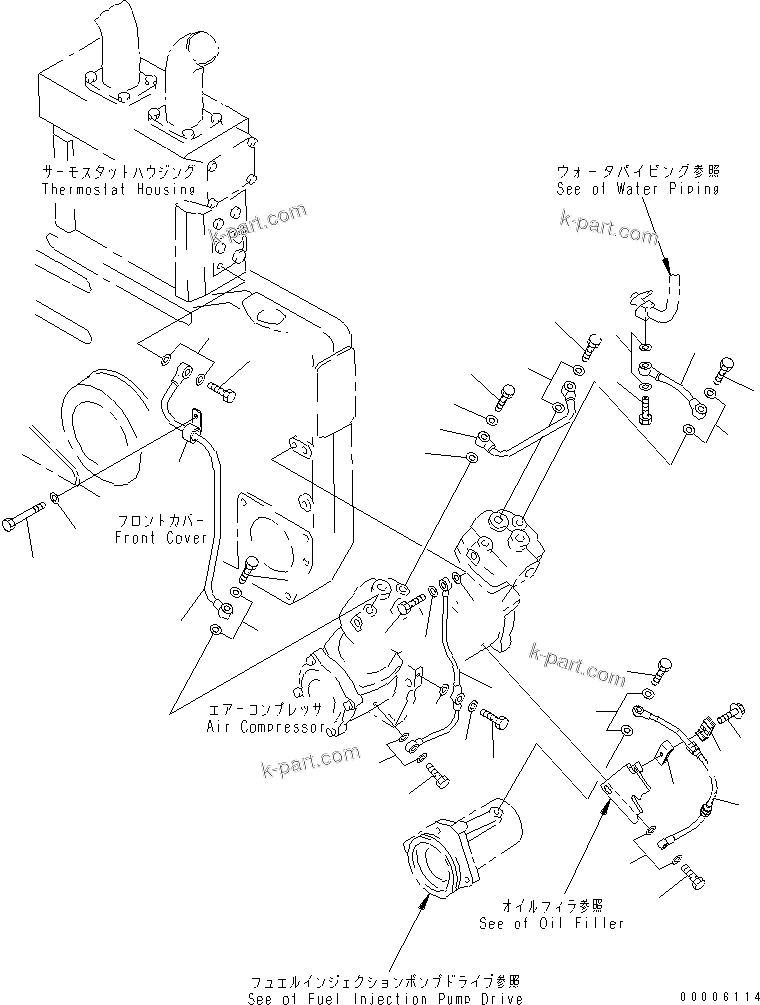 Komatsu parts book diagram for SA12V140-1R-A S/N 10001-UP: AIR COMPRESSOR PIPING (2/2)(#13303-)