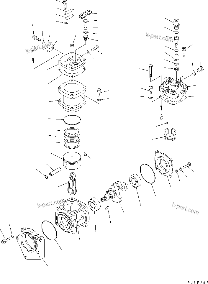 Komatsu parts book diagram for SA12V140-1R-A S/N 10001-UP: AIR COMPRESSOR (REAR) (INNER PARTS)(#10001-13302)