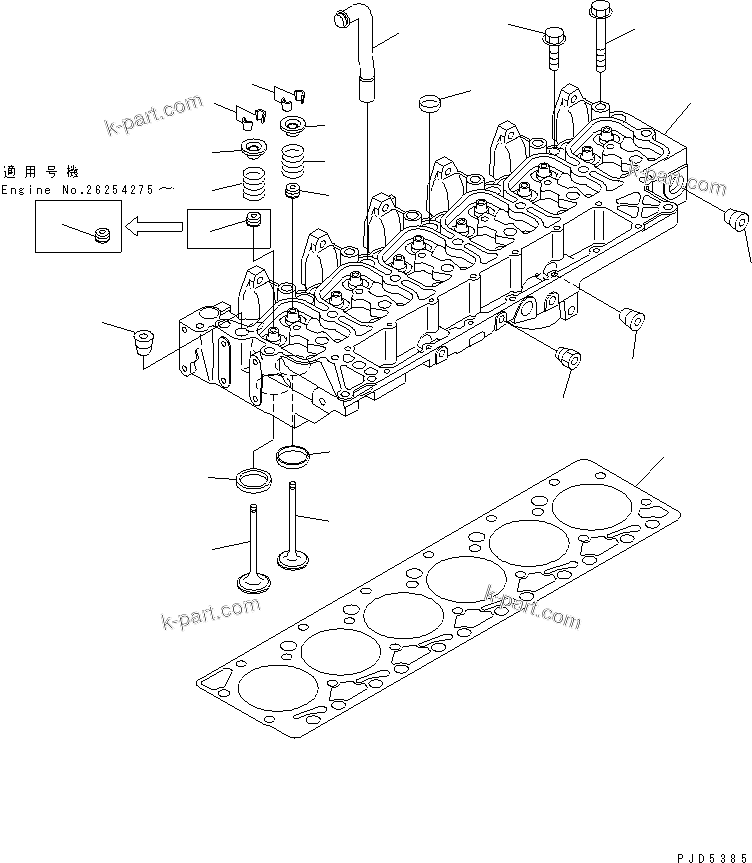Komatsu parts book diagram for SA6D102E-1B S/N 26200467-UP: CYLINDER HEAD(#26201322-)